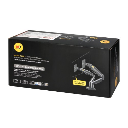 Obrotowy uchwyt biurkowy na sprężynie gazowej do dwóch monitorów LCD LED 17″-27″ MH-F160 Virone podwójny wieszak monitora regulowany