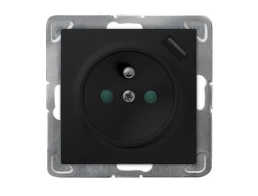 Gniazdo pojedyncze zasilające z ładowarką USB i z uziemieniem Czarne Impresja GP-1YZPUSB/m/33 OSPEL IP20 z/u z uziemieniem z przesłonami torów kontakt czarny metalik Matowy