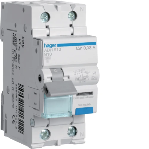 RCBO Wyłącznik różnicowopr. krótkozwł. z czł.nadpr. 1P+N 6kA B 10A/30mA Typ A-HI ADH910 Hager