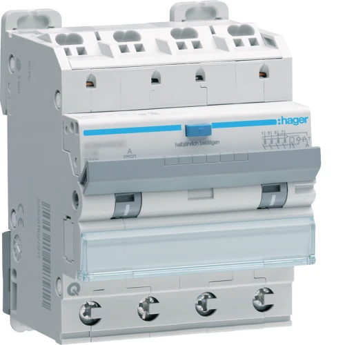 RCBO Wyłącznik różnicowoprądowy z członem nadprądowym 4P 6kA B 6A/30mA A QC/QB ADM406QC Hager