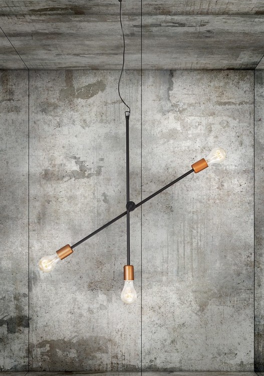 Lampa sufitowa wisząca Industrialna Loft STICKS III 6268 NOWODVORSKI Lighting E27 x3 nowoczesna oprawa oświetleniowa żyrandol metalowa nad stół blat wyspę czarno-złota czarno-złoty mosiądz zwis Inspiracje Premium