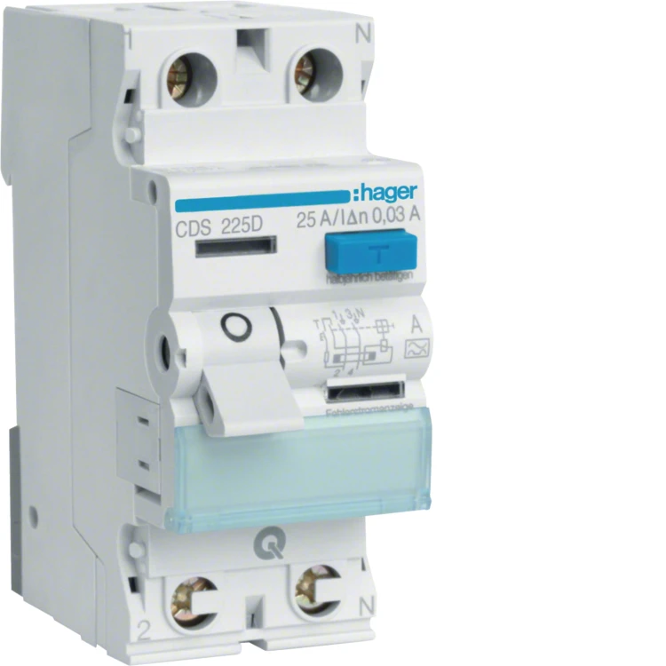 RCCB Wyłącznik różnicowoprądowy 1P+N 25A/30mA Typ A QuickConnect CDS225D Hager