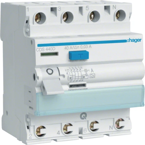 RCCB Wyłącznik różnicowoprądowy 3P+N 40A/30mA Typ A QuickConnect CDS440D Hager