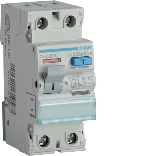 RCCB Wyłącznik różnicowoprądowy 1P+N 25A 100mA 6kA AC CEC225J Hager
