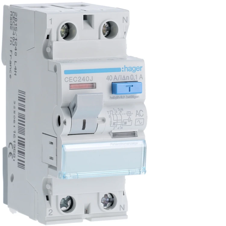 RCCB Wyłącznik różnicowoprądowy 1P+N 40A 100mA 6kA AC CEC240J Hager