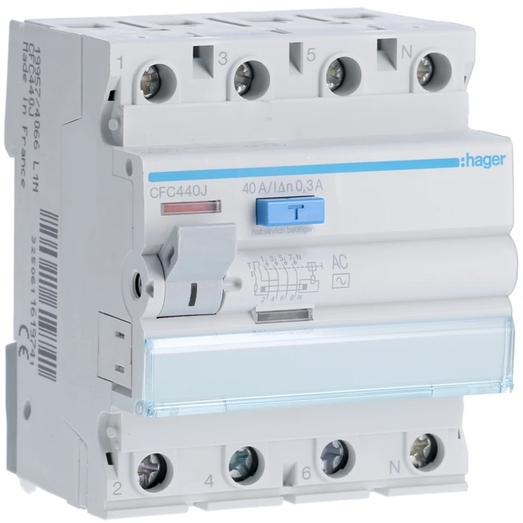 RCCB Wyłącznik różnicowoprądowy 3P+N 40A 300mA 6kA AC CFC440J Hager