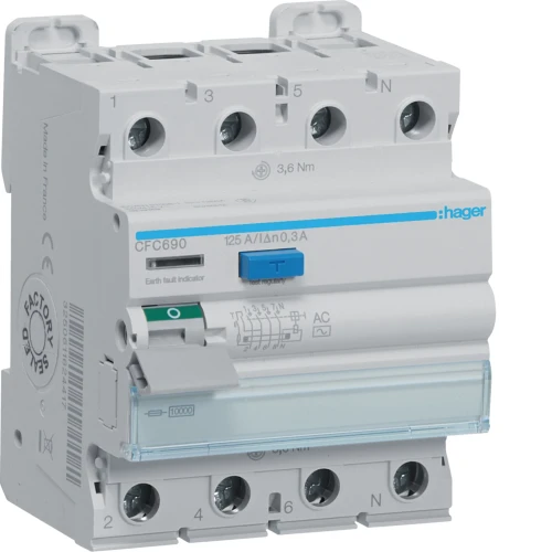 RCCB Wyłącznik różnicowoprądowy 3P+N 125A 300mA 10kA AC CFC690 Hager