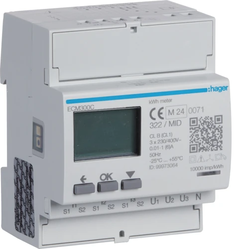 agardio.measure Licznik energii elektr. 3-fazowy, przekł. 1-5A 4M, M-bus, MID ECM300C Hager