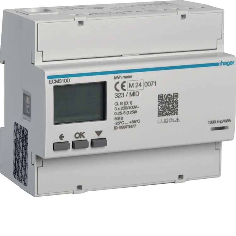 agardio.measure Licznik energii elektrycznej 3-fazowy, 125A 6M, M-bus, MID ECM310D Hager