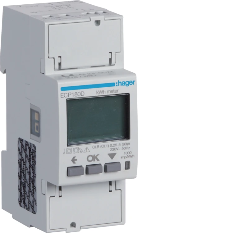 agardio.measure Licznik energii elektrycznej 1-fazowy, 80A 2M, wyjście imp., MID ECP180D Hager