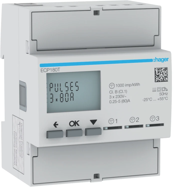 agardio.measure Licznik energii elektrycznej 1-fazowy, 3x80A 4M, wyjście imp. ECP180T Hager