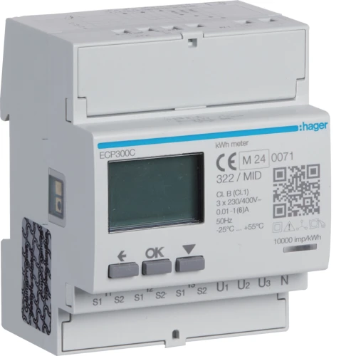 agardio.measure Licznik energii elektr. 3-f, przekł. 1-5A 4M, wyjście imp., MID ECP300C Hager