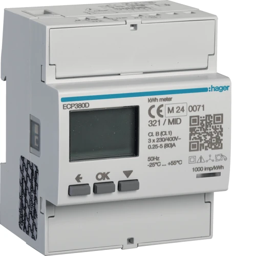 agardio.measure Licznik energii elektrycznej 3-fazowy, 80A 4M, wyjście imp., MID ECP380D Hager