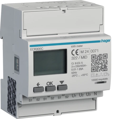 agardio.measure Licznik energii elektr. 3-fazowy, przekł. 1-5A 4M, Modbus, MID ECR300C Hager