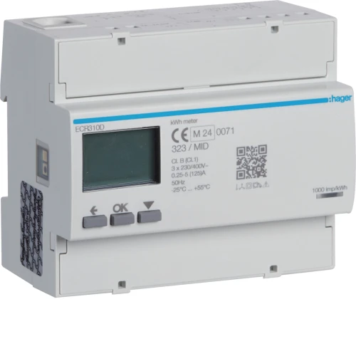 agardio.measure Licznik energii elektrycznej 3-fazowy, 125A 6M, Modbus, MID ECR310D Hager