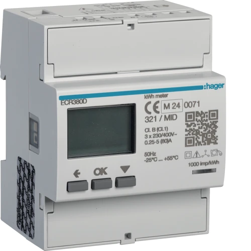 agardio.measure Licznik energii elektrycznej 3-fazowy, 80A 4M, Modbus, MID ECR380D Hager