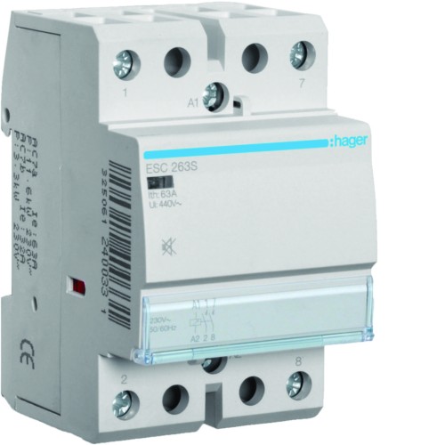 Stycznik cichy 230VAC 2NO 63A AC-7a/b ESC263S Hager