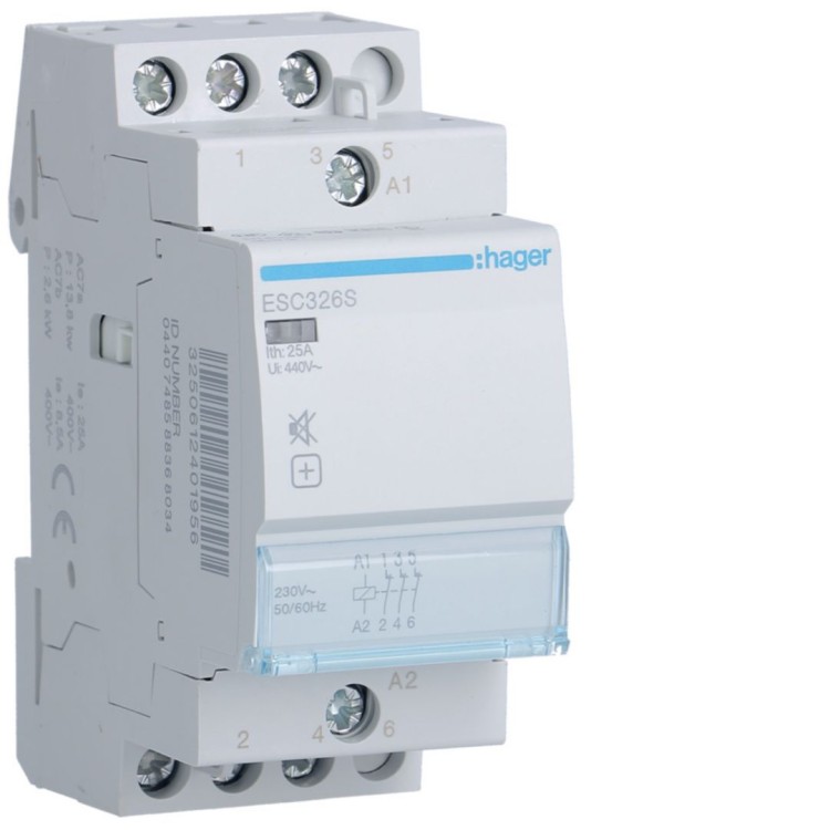 Stycznik cichy 230VAC 3NC 25A AC-7a/b ESC326S Hager