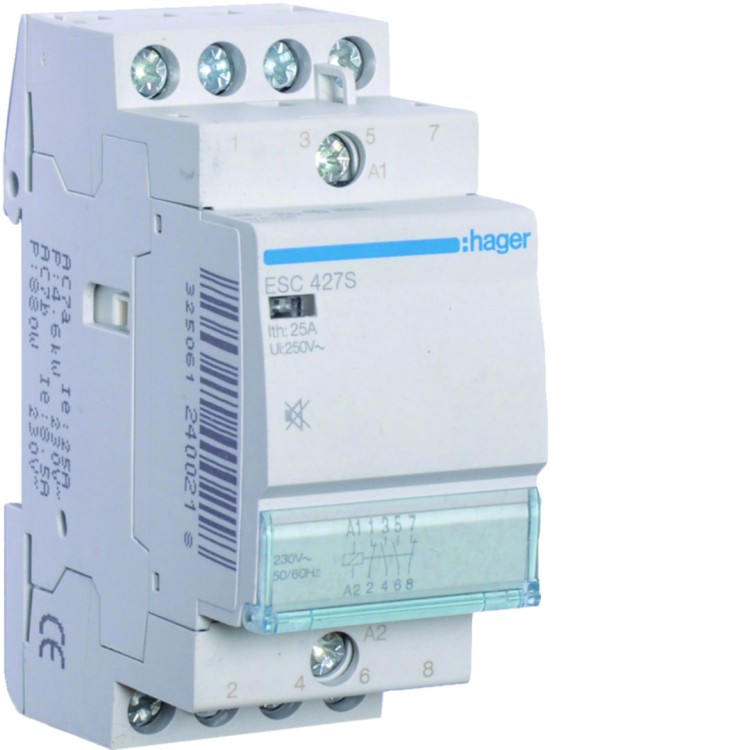 Stycznik cichy 230VAC 2NO+2NC 25A AC-7a/b ESC427S Hager