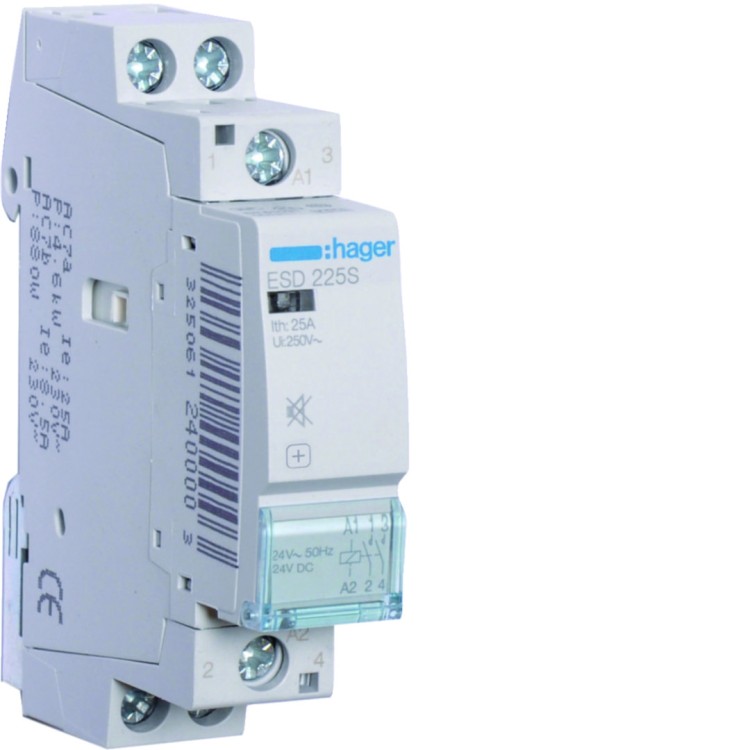 Stycznik cichy 24VAC 2NO 25A AC-7a/b ESD225S Hager
