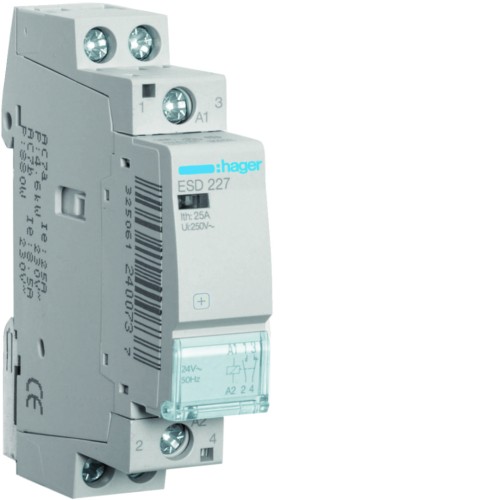 Stycznik 24VAC 1NO+1NC 25A AC-7a/b ESD227 Hager