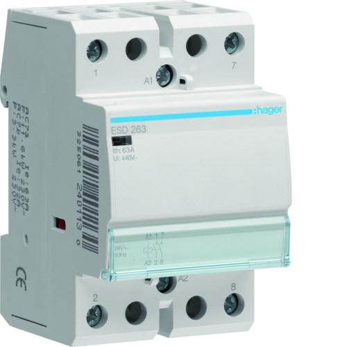 Stycznik 24VAC 2NO 63A AC-7a/b ESD263 Hager