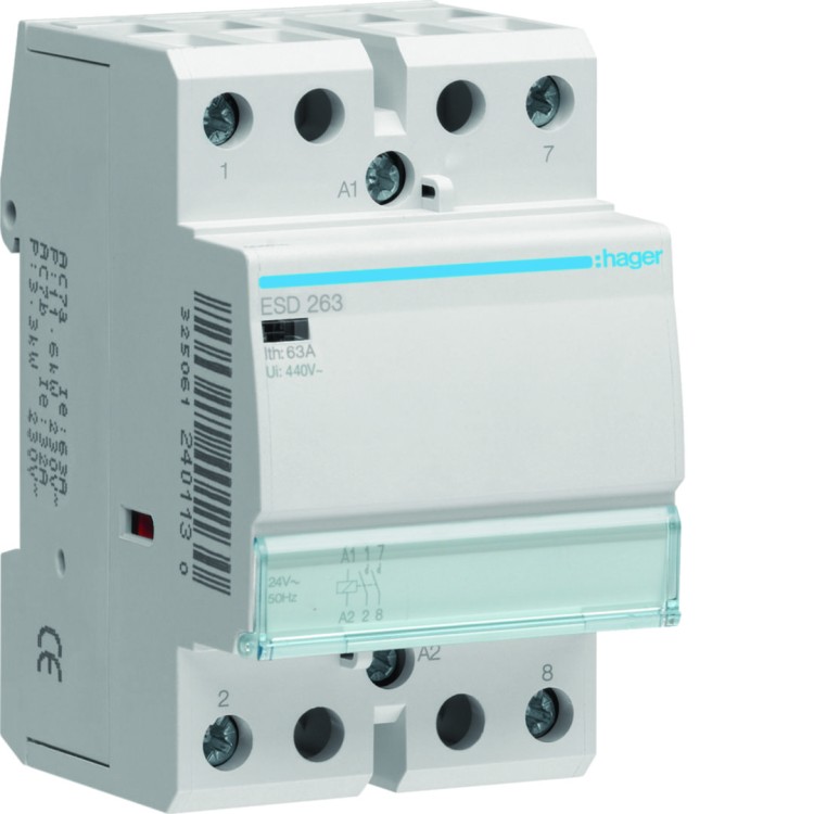 Stycznik 24VAC 2NO 63A AC-7a/b ESD263 Hager