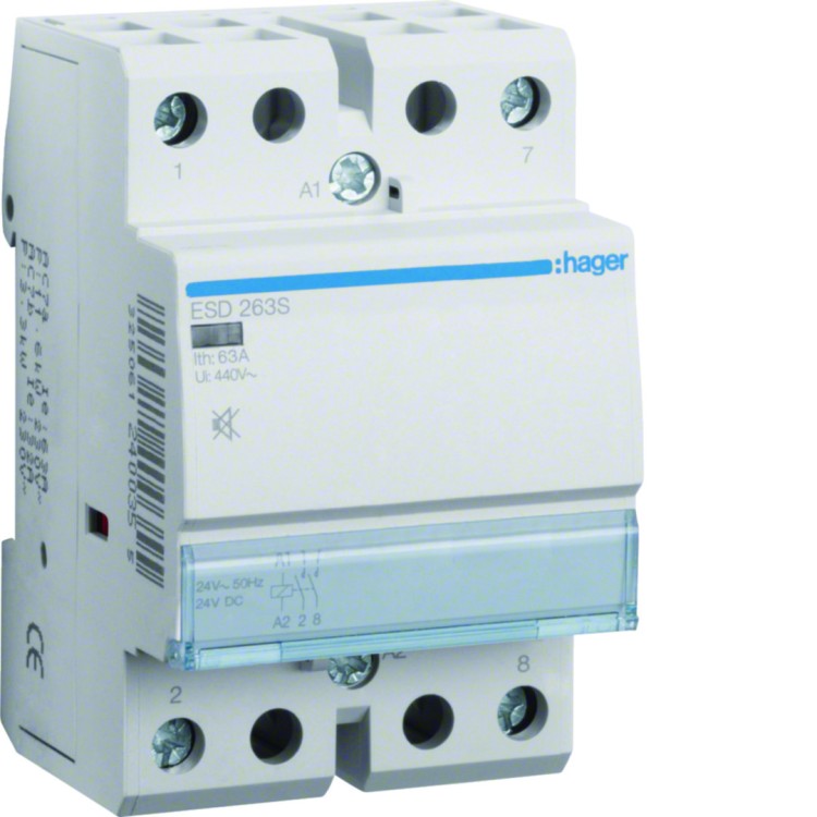 Stycznik cichy 24V AC/AC 2NO 63A AC-7a/b ESD263S Hager
