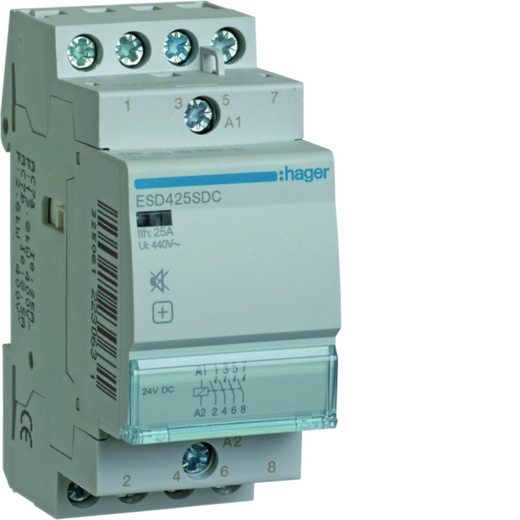 Stycznik cichy 24VDC 4NO 25A AC-7a/b ESD425SDC Hager