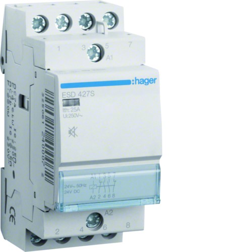 Stycznik cichy 24VAC 2NO+2NC 25A AC-7a/b ESD427S Hager