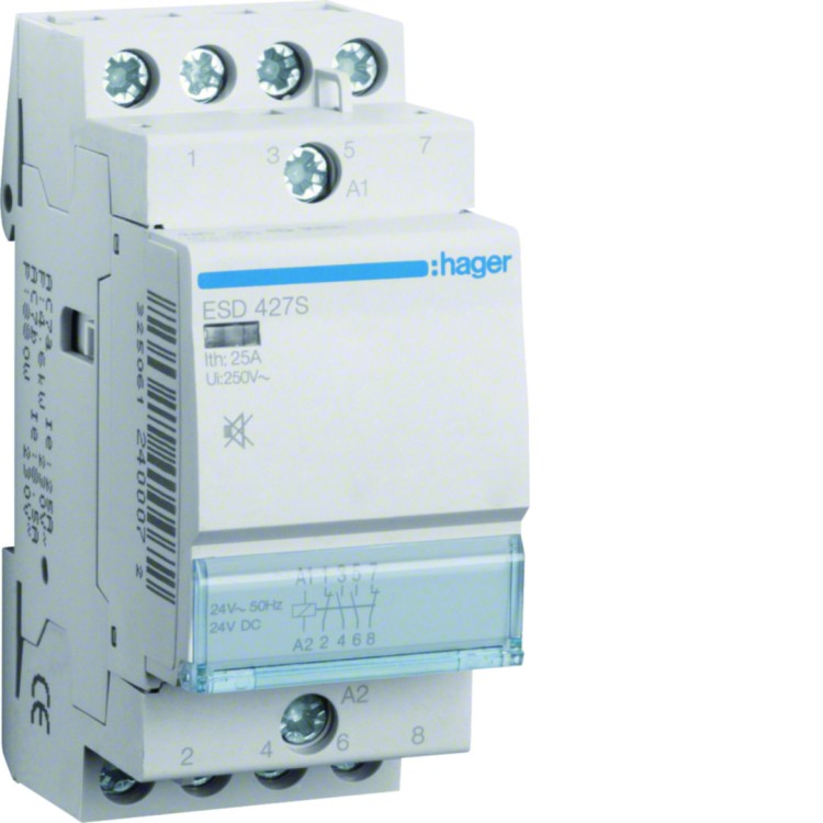Stycznik cichy 24VAC 2NO+2NC 25A AC-7a/b ESD427S Hager