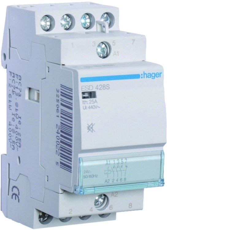 Stycznik cichy 24VAC 3NO+1NC 25A AC-7a/b ESD428S Hager