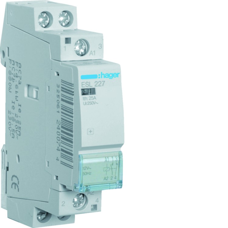 Stycznik 12VAC 1NO+1NC 25A AC-7a/b ESL227 Hager