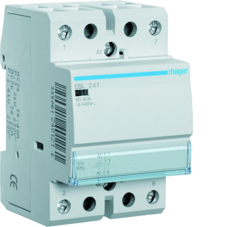 Stycznik 12VAC 2NC 40A AC-7a/b ESL241 Hager