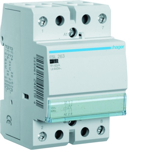 Stycznik 12VAC 2NO 63A AC-7a/b ESL263 Hager