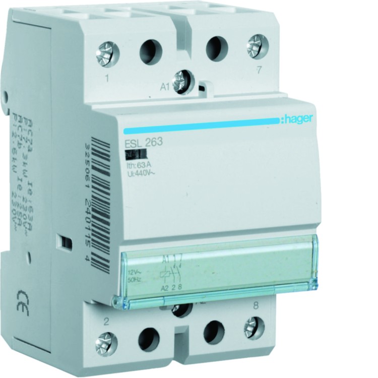 Stycznik 12VAC 2NO 63A AC-7a/b ESL263 Hager