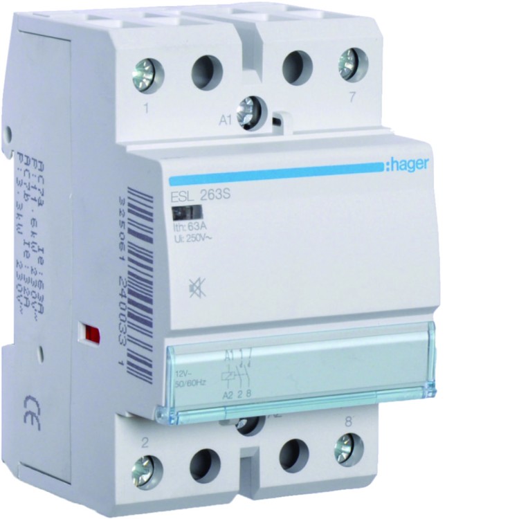 Stycznik cichy 12VAC/DC 2NO 63A AC-7a/b ESL263S Hager