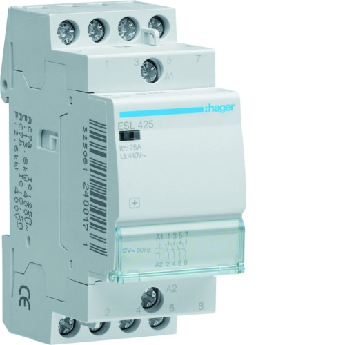Stycznik 12VAC 4NO 25A AC-7a/b ESL425 Hager