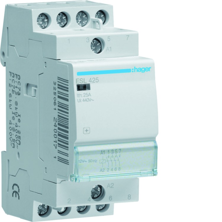 Stycznik 12VAC 4NO 25A AC-7a/b ESL425 Hager