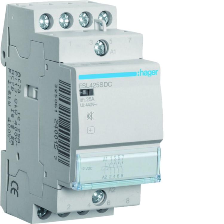 Stycznik cichy 12VDC 4NO 25A AC-7a/b ESL425SDC Hager