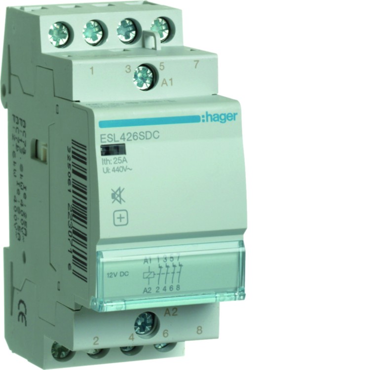 Stycznik cichy 12V DC 4NC 25A AC-7a/b ESL426SDC Hager