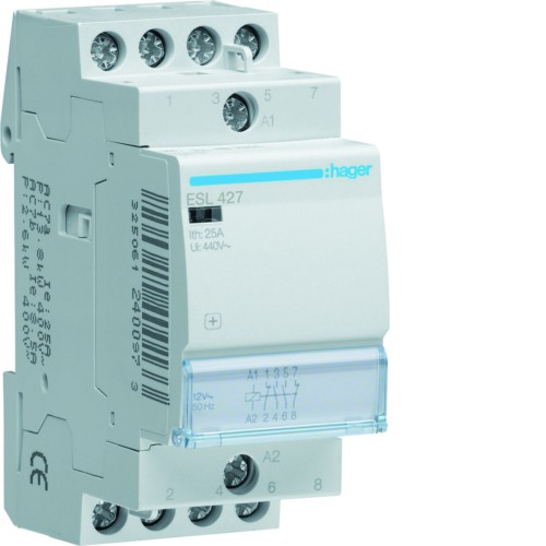 Stycznik 12VAC 2NO+2NC 25A AC-7a/b ESL427 Hager