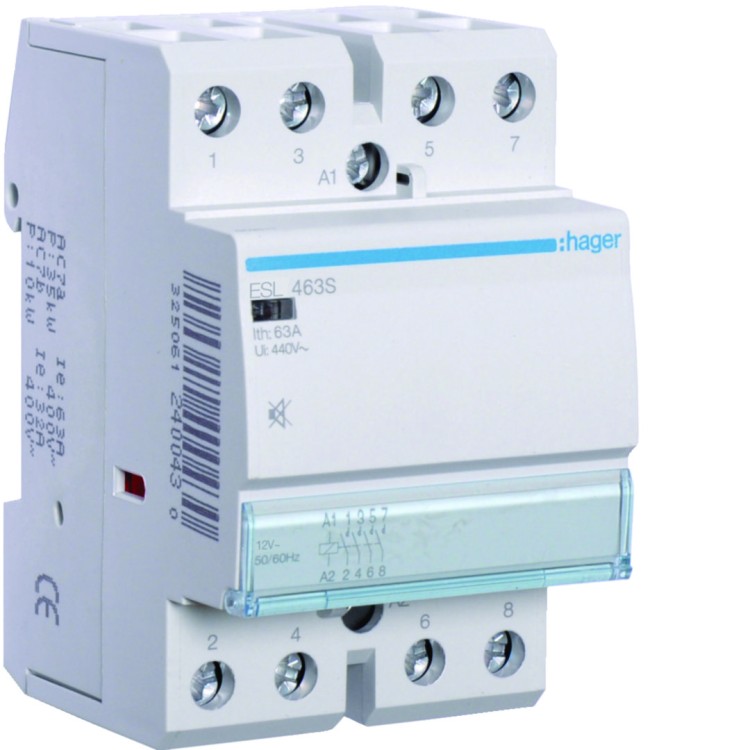 Stycznik cichy 12VAC/DC 4NO 63A AC-7a/b ESL463S Hager