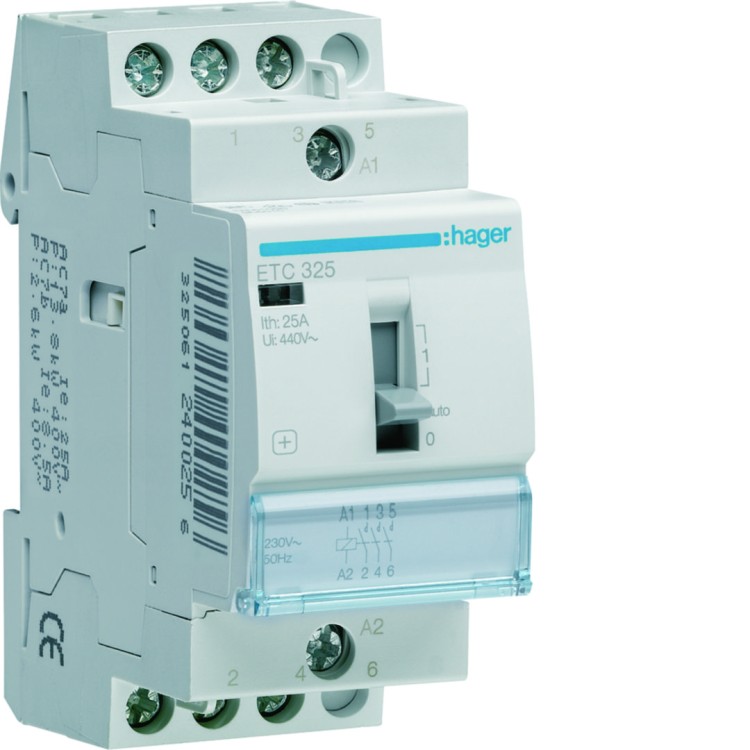Stycznik taryfowy Dzień/Noc 230VAC 3NO 25A AC-7a/b ETC325 Hager