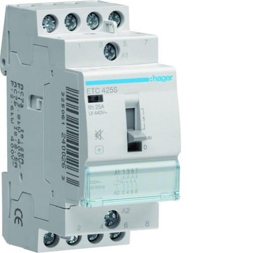 Stycznik taryfowy Dzień/Noc cichy 230VAC 4NO 25A AC-7a/b ETC425S Hager