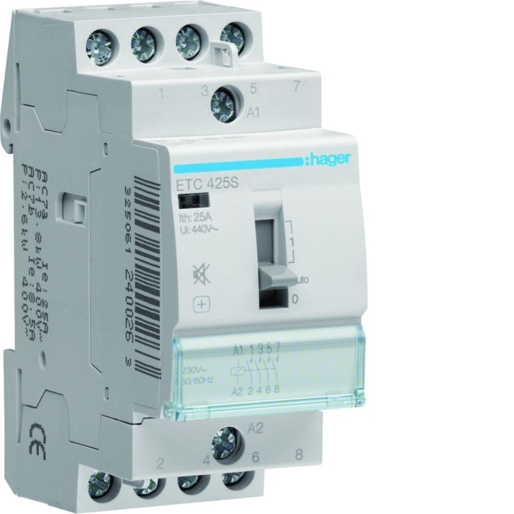 Stycznik taryfowy Dzień/Noc cichy 230VAC 4NO 25A AC-7a/b ETC425S Hager