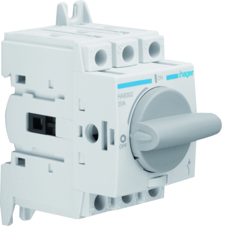 Modułowy rozłącznik izolacyjny obrotowy 3P 20A, rozmiar 1 HAB302 Hager