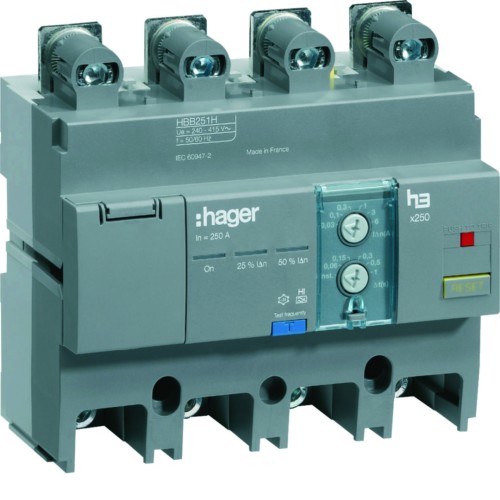 MCCB Blok różnicowo-prądowy x250 4P 250A, regulowany HBB251H Hager