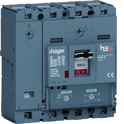 MCCB Wyłącznik mocy h3+ P160 4P 100A 70kA TM HES101DC Hager
