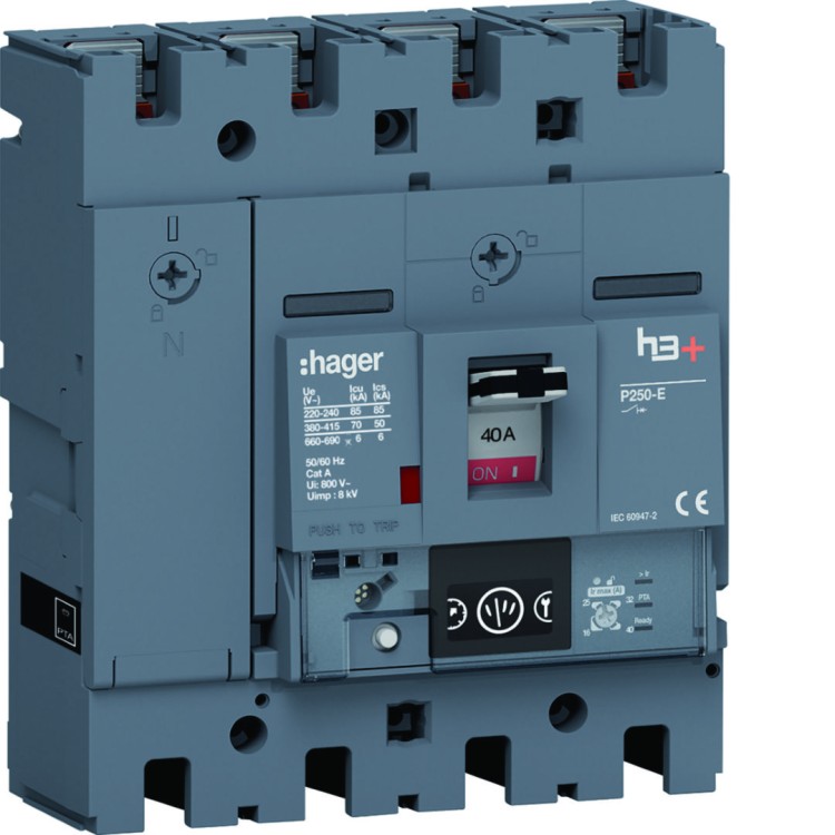 MCCB Wyłącznik mocy h3+ P250 4P 40A 70kA Energy HET041NR Hager